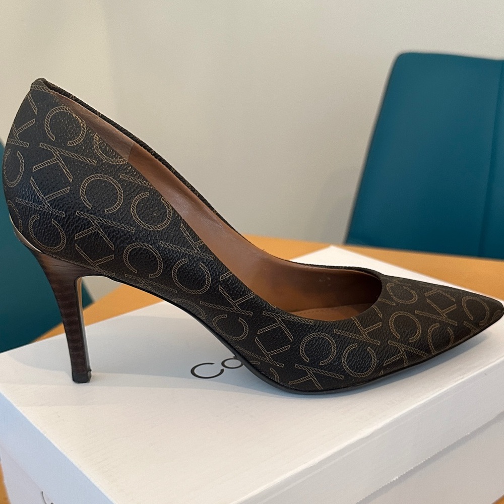 Calvin Klein Monogrammed Brown Heels